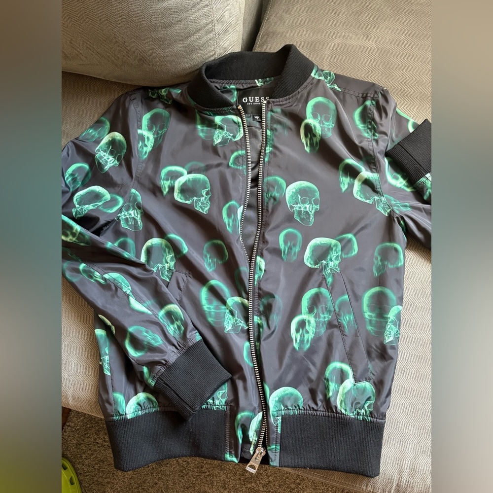 Guess Black Jacket with Green Skull Design